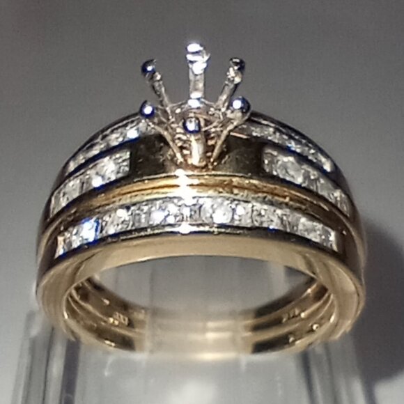 14Kt Yellow Gold 3/4-Carat Diamond 6mm Round Semi-Mount Wedding Ring Set - Picture 3 of 6